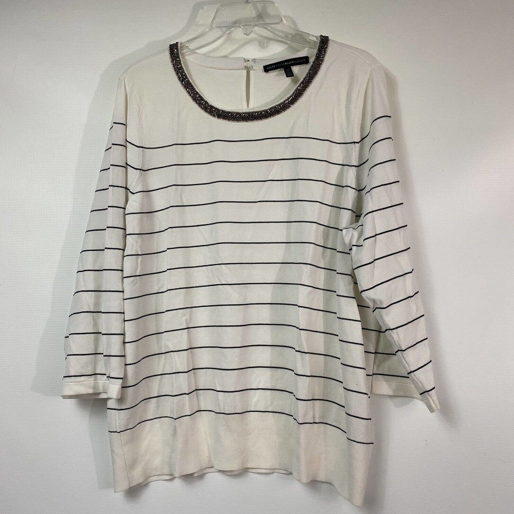 White House Black Market Pullover Sweater 3XL White Black Striped Casual